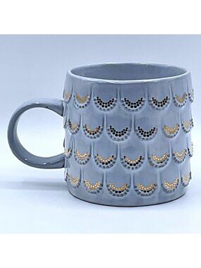 Starbucks 2016 Gray Gold Scallop Mermaid Scale Ceramic Coffee Mug 10 oz